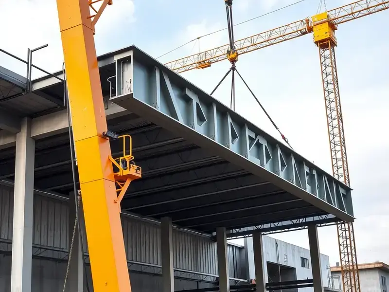 Steel beam installation for commercial warehouse building