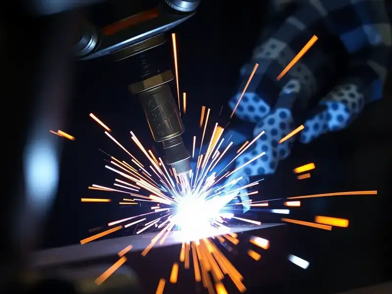 Close-up of MIG welding process showing bright arc and metal fusion
